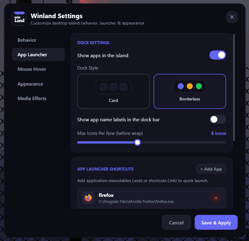 Winland Settings - App Launcher & Dock